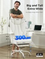 Big and Tall Office Desk Chair -Wide Ergonomic Executive with Footrest, High Back Lumbar Support Reclining Gaming Computer Chair for Heavy People (White) - Image 3