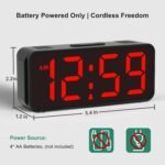 Peakeep Small Battery Powered Digital Alarm Clocks for Bedrooms Bedside, Cordless Tiny Travel Portable Desk Clock, Large Numbers Auto Dimmable, LED Display 4 Dimmers, 5 Alarm Volumes - Image 4