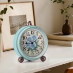 Maxspace Vintage Alarm Clock, Silent Non Ticking Desk Clock, Battery Operated Small Table Clock, Decorative Round Analog Clock for Bedroom, Living Room (Blue-Rose) - Image 3