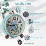 Maxspace Vintage Alarm Clock, Silent Non Ticking Desk Clock, Battery Operated Small Table Clock, Decorative Round Analog Clock for Bedroom, Living Room (Blue-Rose) - Image 4