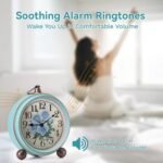 Maxspace Vintage Alarm Clock, Silent Non Ticking Desk Clock, Battery Operated Small Table Clock, Decorative Round Analog Clock for Bedroom, Living Room (Blue-Rose) - Image 5