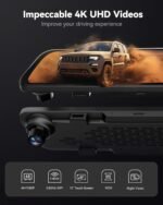 WOLFBOX G840S 12" 4K Mirror Dash Cam Backup Camera, 5.8GHz WiFi Smart Rearview Mirror for Cars & Trucks, Front and Rear View Dual Cameras, Night Vision, Parking Assistance, Included 32GB Card & GPS - Image 3