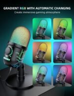 Gaming Microphone, USB Computer Microphone for PC, Mac, PS4/5, Condenser Podcast Mic for Studio Recording, YouTube, Streaming, with Headphone Jack, Led Light, Mute, Gain, Noise Cancellation - Image 4