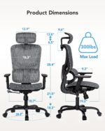 HUANUO Ergonomic Mesh Office Chair with 5-Level Lumbar Support, Computer Gaming Chair with Adjustable Headrest & Armrests, Rocking Tilt, Comfortable High Back Desk Chair for Home Office - Image 4