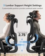 HUANUO Ergonomic Mesh Office Chair with 5-Level Lumbar Support, Computer Gaming Chair with Adjustable Headrest & Armrests, Rocking Tilt, Comfortable High Back Desk Chair for Home Office - Image 5