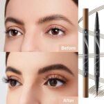 Microblading Eyebrow Pen Waterproof - Eyebrow Pencil Magical 2-in-1 Dual-Ended Eye Brow Pencils for Women with 4-Fork-Tip & Precise Brush-Tip & Eyebrow Brush, Natural Hair Like Strokes (Dark Brown) - Image 6