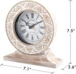 NIKKY HOME Hand Carved Wood Table Clock, Shelf Desk Top Clock Battery Operated Boho Design, Vintage Home Decor for Fireplace Mantel, Desktop, Countertop, Distressed White - Image 5