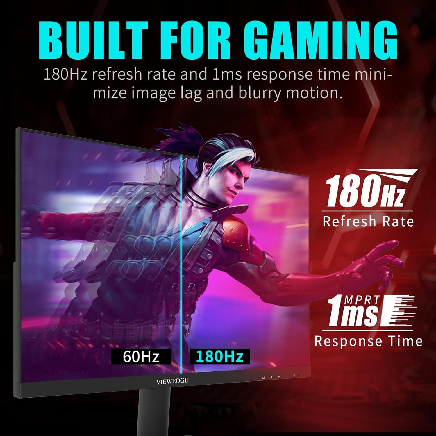 Viewedge 24 Inch Gaming Monitor with 180Hz, VA 1ms, FHD 1080p and HDR 10 PC Computer Monitor with 100% sRGB, Bluelight Filter, 2 HDMI & 1 DP Port, Support Freesync and Wall Mounted - Image 3
