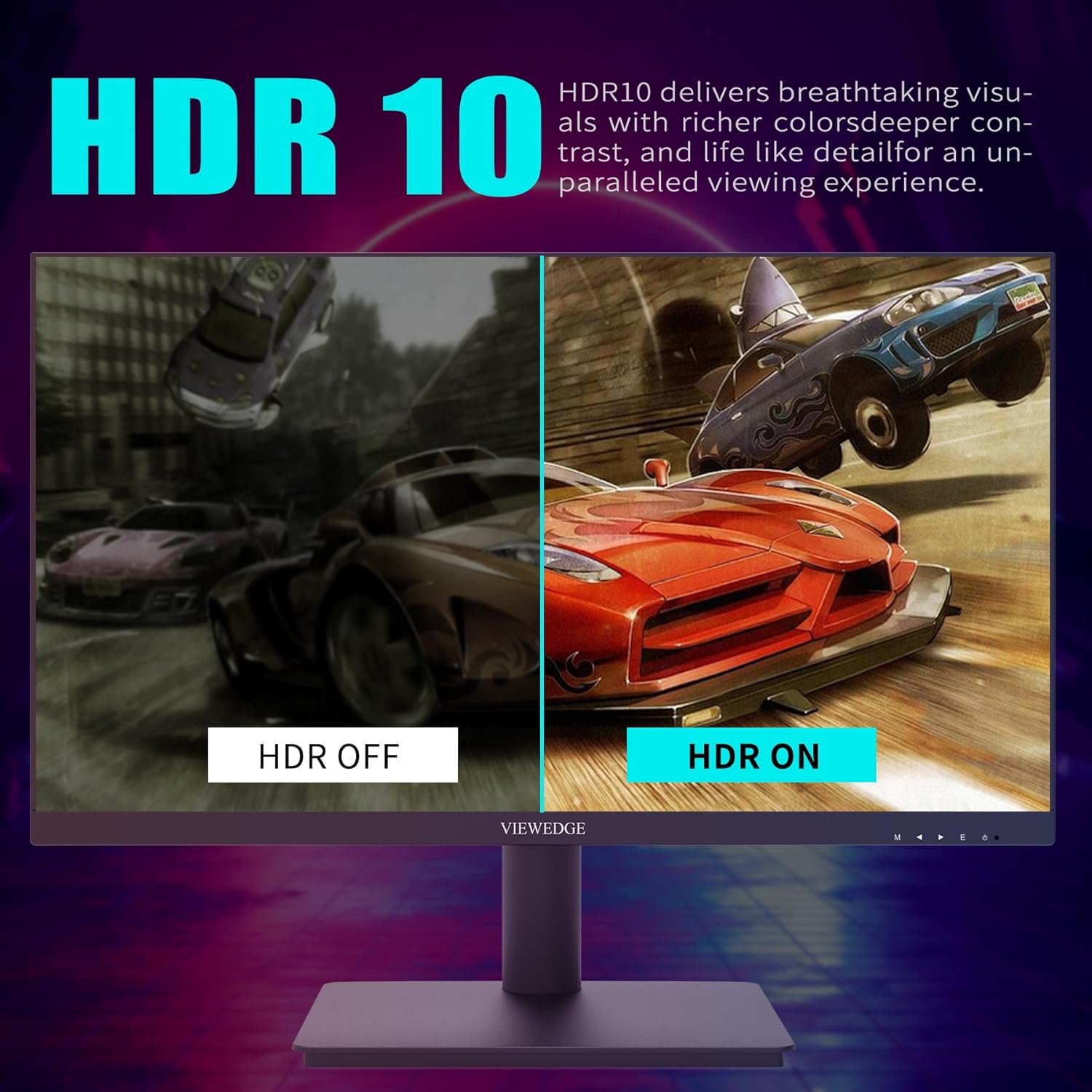 Viewedge 24 Inch Gaming Monitor with 180Hz, VA 1ms, FHD 1080p and HDR 10 PC Computer Monitor with 100% sRGB, Bluelight Filter, 2 HDMI & 1 DP Port, Support Freesync and Wall Mounted - Image 5