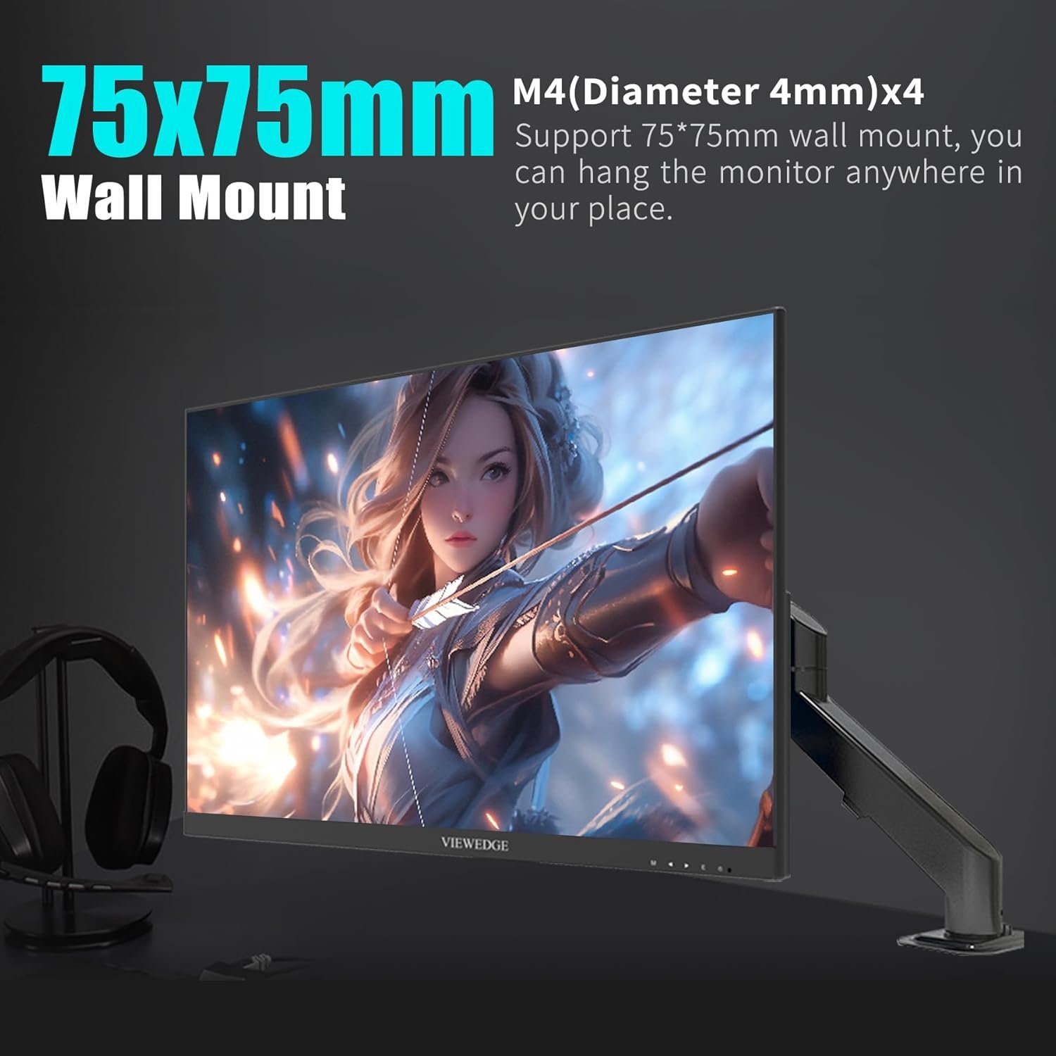 Viewedge 24 Inch Gaming Monitor with 180Hz, VA 1ms, FHD 1080p and HDR 10 PC Computer Monitor with 100% sRGB, Bluelight Filter, 2 HDMI & 1 DP Port, Support Freesync and Wall Mounted - Image 6