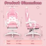PUKAMI Pink Gaming Chair Cute with Cat Ears and Cat Paw Lumbar Cushion, Ergonomic Computer Chair for Girl with Footrest and Headrest, Comfortable Reclining PC Game Chair for Adult, Teen (Pink) - Image 3