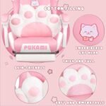 PUKAMI Pink Gaming Chair Cute with Cat Ears and Cat Paw Lumbar Cushion, Ergonomic Computer Chair for Girl with Footrest and Headrest, Comfortable Reclining PC Game Chair for Adult, Teen (Pink) - Image 5