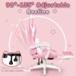 PUKAMI Pink Gaming Chair Cute with Cat Ears and Cat Paw Lumbar Cushion, Ergonomic Computer Chair for Girl with Footrest and Headrest, Comfortable Reclining PC Game Chair for Adult, Teen (Pink) - Image 8