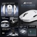 R5Ultra 8K Carbon Fiber Wireless Gaming Mouse with 42,000 DPI -PAW3950 MAX Sensor -Nordic 52840 MCU Chip-39g Ultra-Lightweight -Wired/BT/2.4GHz Wireless Programmable Mice Griptape for PC/Mac(White) - Image 4
