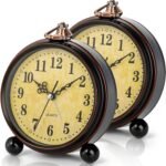 2 Pack Vintage Retro Analog Alarm Clocks, 5.2 Inch Silent Non Ticking Small Table Clock, Battery Operated Desk Clocks for Bedroom, Elegant Bedside Gift Clock for Living Room, Office, Room Decor - Image 2