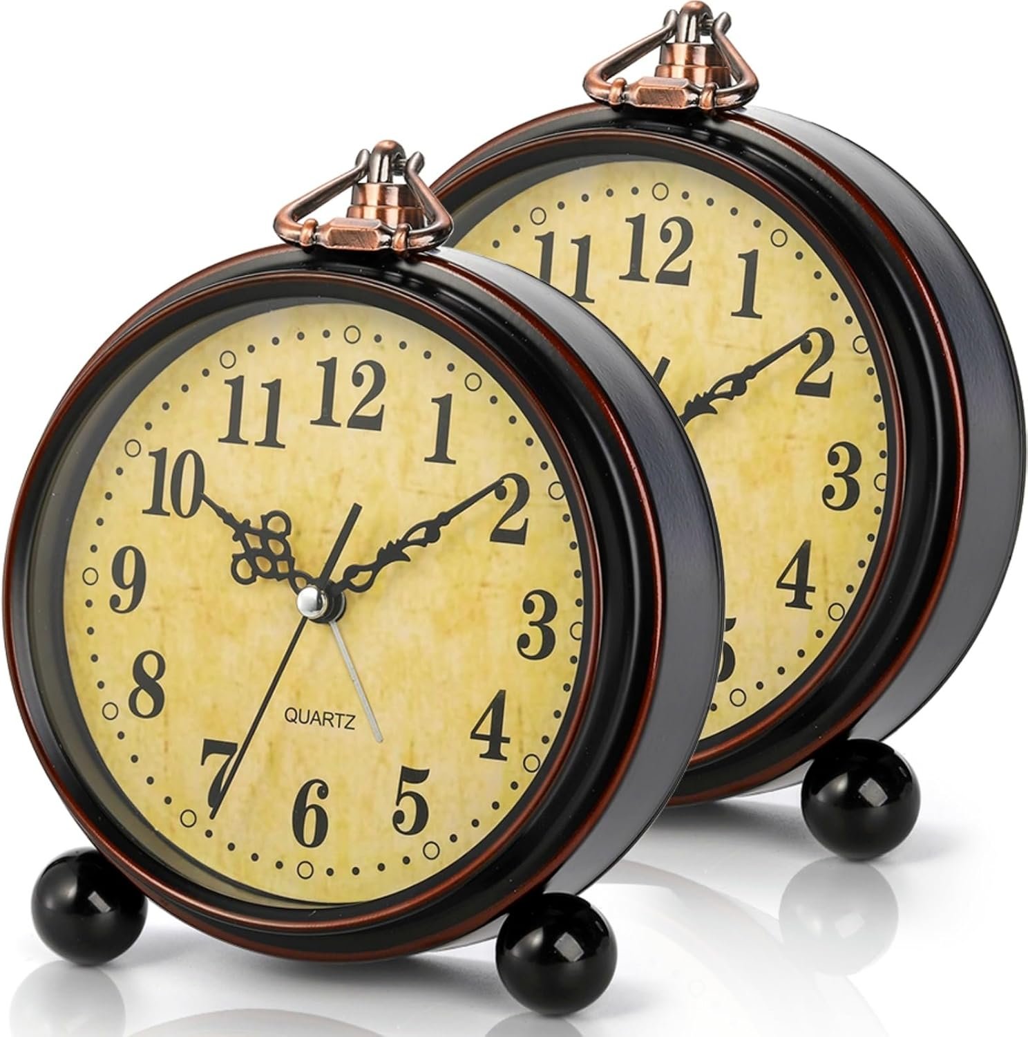 2 Pack Vintage Retro Analog Alarm Clocks, 5.2 Inch Silent Non Ticking Small Table Clock, Battery Operated Desk Clocks for Bedroom, Elegant Bedside Gift Clock for Living Room, Office, Room Decor - Image 2