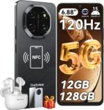 Blackview Shark 6 Unlocked Android Phones 5G (2025), Android 15 Cell Phone Unlocked, 6.88" 120Hz Display, 12GB+128GB/2TB, 16MP+8MP AI Camera, 5000mAh/18W,Fingerprint/Face ID,Dual SIM/GPS/OTG/NFC,Black - Image 2