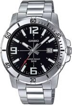 Casio MTP-VD01D-1BV Men's Enticer Stainless Steel Black Dial Casual Analog Sporty Watch, Silver, 48×42×10.7mm, Quartz Movement - Image 2