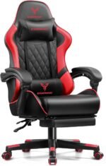 EXRACING Gaming Chair Ergonomic Computer Chair with Footrest and Lumbar Support, Height Adjustable High Back Leather Office Chair, 360° Swivel with Linked Armrest, for Adult and Teen (Red) - Image 2