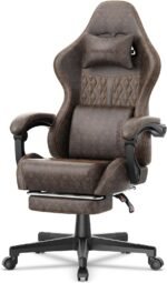 Ferghana Vintage PU Leather Gaming Chair, Ergonomic Gamer Chair with Massage, High Back Computer Office Chair with Footrest for Adults, Racing Style Reclining Video Game Chair (Brown) - Image 2
