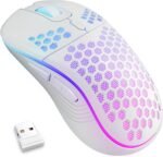MELOGAGA Wireless Gaming Mouse Honeycomb 2.4G USB Cordless Mouse RGB Rechargeable PC Game Mice with 7-Color LED Lights，4 Adjustable DPI for Windows Laptop Desktop Computers -White - Image 2