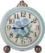 Maxspace Vintage Alarm Clock, Silent Non Ticking Desk Clock, Battery Operated Small Table Clock, Decorative Round Analog Clock for Bedroom, Living Room (Blue-Rose) - Image 2