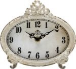 NIKKY HOME Vintage Table Clock, Battery Operated Rustic Design, Chic Home Décor for Fireplace Mantel, Shelf, Desktop, Countertop - Distressed White - Image 2