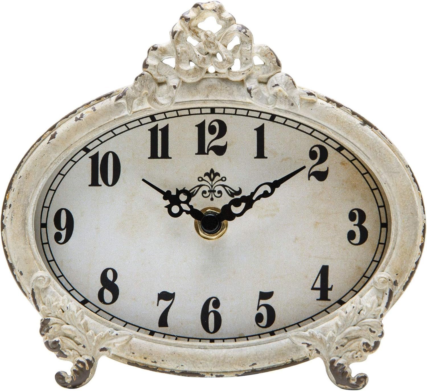 NIKKY HOME Vintage Table Clock, Battery Operated Rustic Design, Chic Home Décor for Fireplace Mantel, Shelf, Desktop, Countertop - Distressed White - Image 2