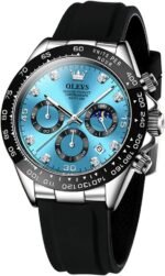 OLEVS Men Analog Quartz Waterproof Watches Multifunction Chronograph Diamond Moon Phase Luminous Silicone Band Wrist Watches - Image 2