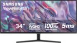 SAMSUNG 34" ViewFinity S50GC Series Ultra-WQHD Monitor, 100Hz, 5ms, HDR10, AMD FreeSync, Eye Care, Borderless Design, PIP, PBP, LS34C502GANXZA, 2023, Black - Image 2