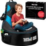 Throne Boss Gaming Bean Bag Chair Cover for Kids with High Back, Blue – Floor Gaming Chair Cover, Easy to Clean Fabric, Large Side Pockets, Headphone Hanger, Requires 200 Liters Polystyrene Beans - Image 2