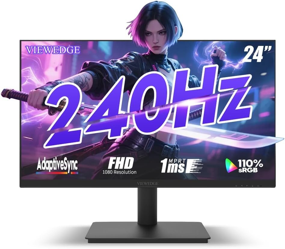 Viewedge 24 Inch Gaming Monitor with 240Hz, VA 1ms, FHD 1080p and HDR 10 PC Computer Monitor with 110% sRGB, Bluelight Filter, 2 HDMI & 1 DP Port, Support Adaptive Sync and Wall Mounted - Image 2