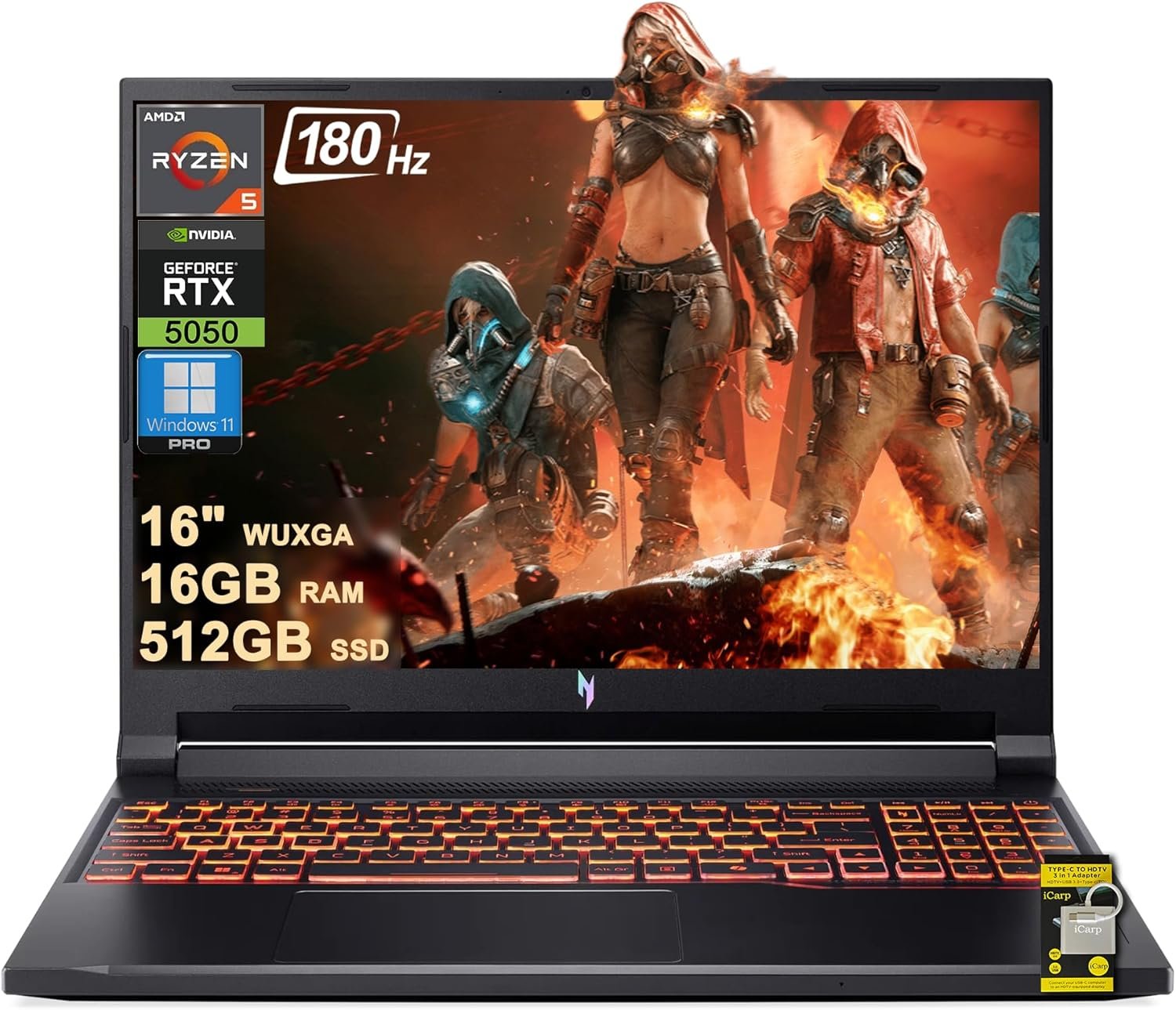 acer Nitro V 16 AI Gaming Laptop 16" WUXGA IPS 180Hz AMD 6-core Ryzen 5 240 16GB DDR5 512GB SSD GeForce RTX 5050 (Up to 421 AI Tops) Backlit Wi-Fi6E Type-C Win11Pro w/ICP Hub - Image 2