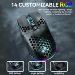 SOLAKAKA SM600 Honeycomb Shell Gaming Mouse Wireless,Tri-Modes BT/2.4G Wireless/Type-C Wired Gamer Mouse with 2 Side Buttons, Macro Programmable and RGB Light for PC/Mac/Laptop,Black - Image 8