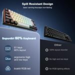 Snpurdiri 60% Wired Gaming Keyboard, 61 Keys RGB Backlit Ultra-Compact Small Gaming Keyboard, for PC/Mac Gamer, Typist, Travel, Easy to Carry on Business Trip(Black-White) - Image 7