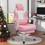 SUNLEI Gaming Chair for Adults, Computer Gamer Chair with Footrest, Ergonomic Video Game Chairs with Adjustable Height Swivel & PU Leather, Pink - Image 3
