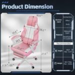 SUNLEI Gaming Chair for Adults, Computer Gamer Chair with Footrest, Ergonomic Video Game Chairs with Adjustable Height Swivel & PU Leather, Pink - Image 4