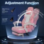 SUNLEI Gaming Chair for Adults, Computer Gamer Chair with Footrest, Ergonomic Video Game Chairs with Adjustable Height Swivel & PU Leather, Pink - Image 5