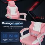 SUNLEI Gaming Chair for Adults, Computer Gamer Chair with Footrest, Ergonomic Video Game Chairs with Adjustable Height Swivel & PU Leather, Pink - Image 9