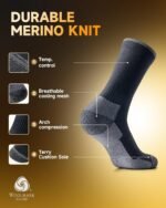 Merino Wool Hiking Socks for Men Women, OEKO-TEX & GRS Certified, Seamless Toe, Terry Cushioned -3 Pairs - Image 4