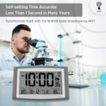 WallarGe Atomic Clock with Outdoor and Indoor Temperature - 12.5 Inch Self-Setting Digital Clock Large Display, Battery Operated Wall Clocks or Desk Clocks for Bedroom, Livingroom, Office - Image 4