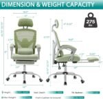 DUMOS Office Desk Chair with Footrest Ergonomic Gaming Chair for Adults Computer Mesh, Lumbar Support,Swivel Reclining with Headrest, Comfy Armrest for Home, Office, Work, Study, Light Green - Image 4