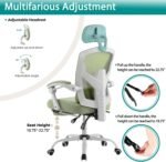 DUMOS Office Desk Chair with Footrest Ergonomic Gaming Chair for Adults Computer Mesh, Lumbar Support,Swivel Reclining with Headrest, Comfy Armrest for Home, Office, Work, Study, Light Green - Image 6