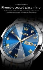 OLEVS Watch for Men Diamond Business Dress Analog Quartz Stainless Steel Waterproof Luminous Date Two Tone Luxury Casual Wrist Watch Blue - Image 4