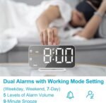 Slim LED Digital Alarm Clock, Mirror Surface for Makeup, with Diming, Large Display, Easy Setting, USB Ports, Modern Decor for Bedroom, Desk, Christmas, Birthday Gift for Women, Daughter, Girl, White - Image 4
