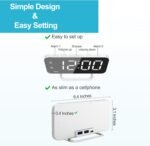 Slim LED Digital Alarm Clock, Mirror Surface for Makeup, with Diming, Large Display, Easy Setting, USB Ports, Modern Decor for Bedroom, Desk, Christmas, Birthday Gift for Women, Daughter, Girl, White - Image 7