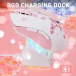 DAREU Sakura Pink Wireless Gaming Mouse with Charging Dock Rechargeable RGB,12K DPI,6 Programmable Buttons High-Precision Sensor [300IPS] [1000Hz] for PC Notebook Mac - Image 7