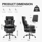 Big and Tall Office Chair 400lbs Wide Seat,High Back Gaming Chair with Foot Rest, Ergonomic Reclining Executive Office Chairs Lumbar Support,Leather Computer Chair Adjustable Arm(Black) - Image 4