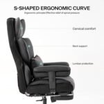Big and Tall Office Chair 400lbs Wide Seat,High Back Gaming Chair with Foot Rest, Ergonomic Reclining Executive Office Chairs Lumbar Support,Leather Computer Chair Adjustable Arm(Black) - Image 8