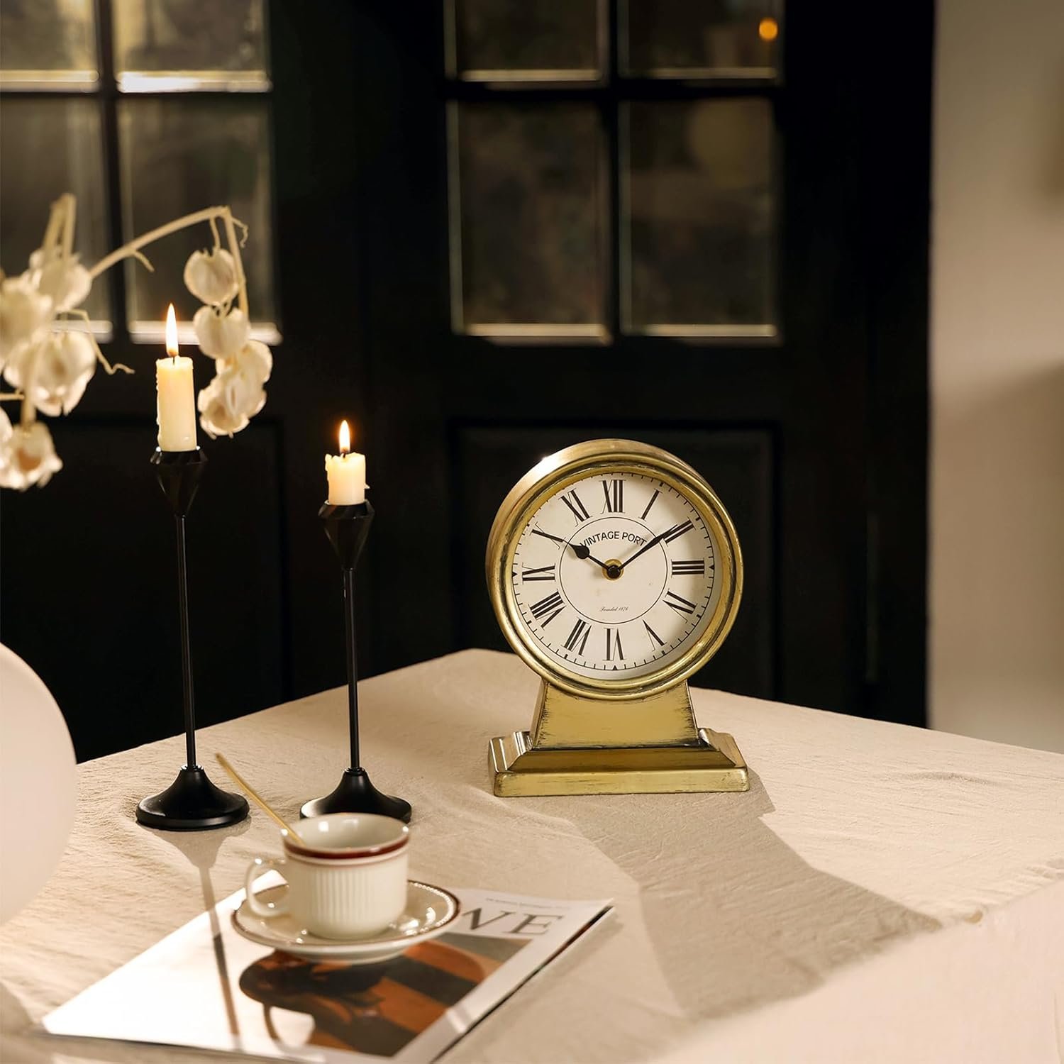 NIKKY HOME Vintage Gold Mantle Clock, Silent Non-Ticking Battery Operated Rustic Table Desk Shelf Clock for Living Room Decor - Image 3